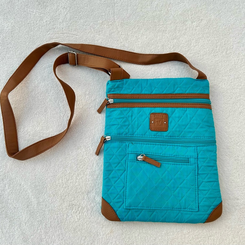 New Stone Mountain Quilted Purse Turquoise Brown Crossbody